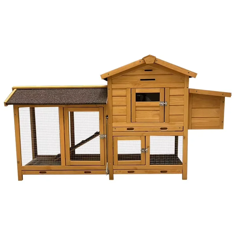 Premium Large Waterproof Outdoor Wooden Coop with Tray for Chickens Rabbits Cats Rainproof and Sun-Protected Nesting Zones