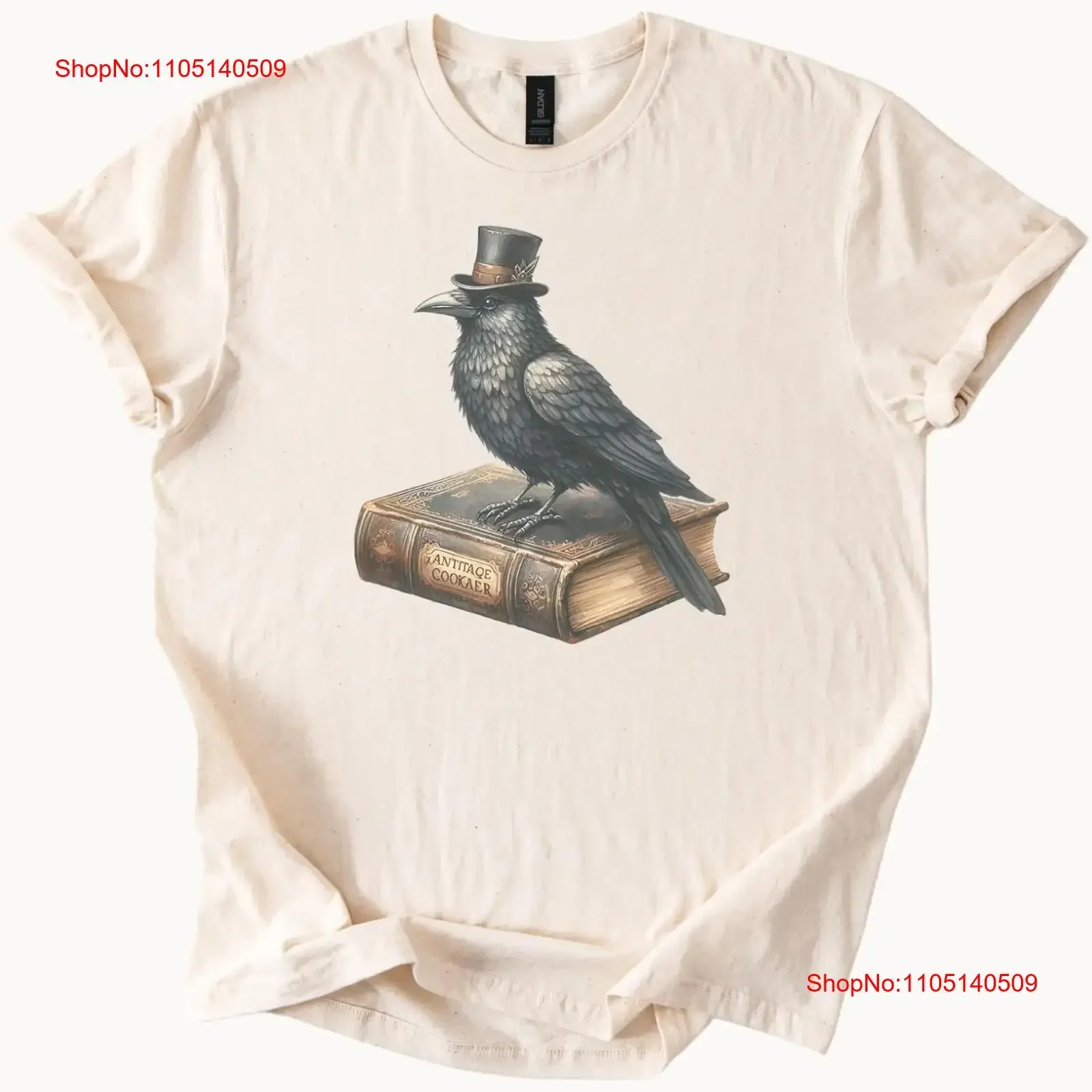 Cuervo en sombrero de copa en libro camiseta Dark Academia Crow vintage lavado suave cómodo ligeramente unisex estirado