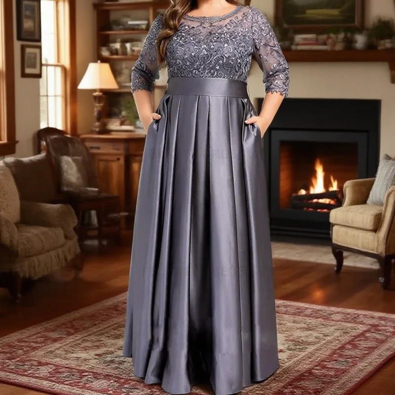 

Plus Size Customized A-line Satin Appliques Bow Formal Wedding Guest Dresses Mother of the Bride Dress Customized