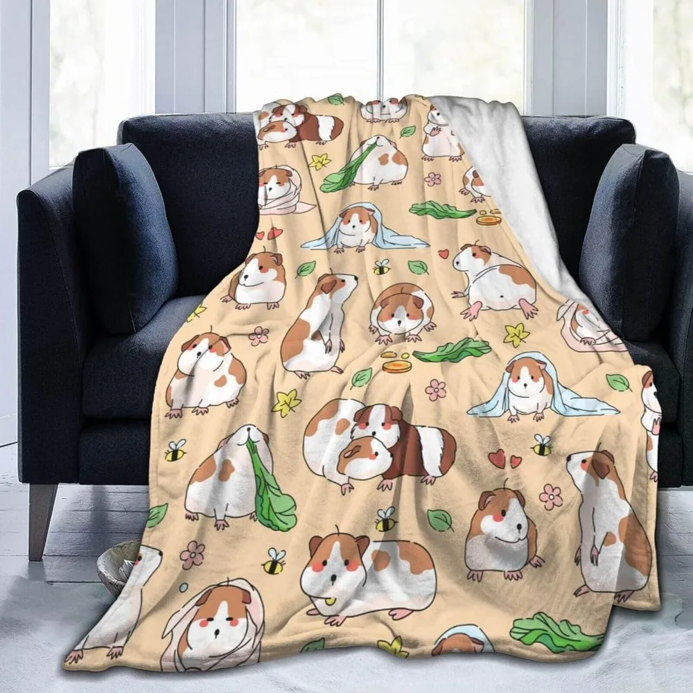 Cute Guinea Pig Themed Design Printed Throw Blankets for Teens Adults Lap, Chair Sofa, Warm Soft Cozy Blanket