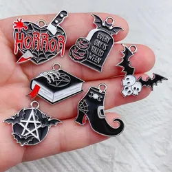 10pcs Halloween Horror Bat Charm for Jewelry Making Enamel Necklace Pendant Diy Accessories Alloy Metal White Plated