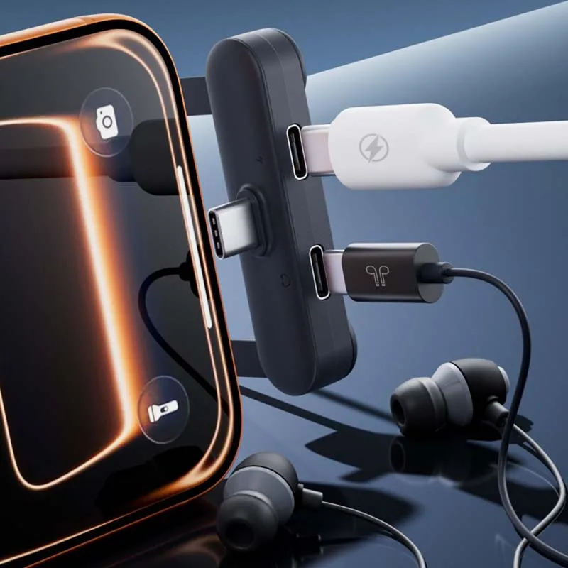 For iPhone 17 16 15 14 Samsung Huawei Xiaomi Type C Converter USB C Charging Adapter Microphone Earphone Connector Phone Holder