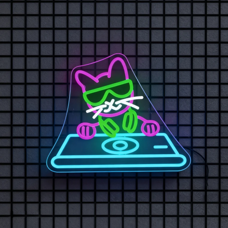 Music Neon Signs, Icons Of Cats And Headphones, Gifts For Music Lovers, Used For Decor Of Bars, Clubs, Music Studios And Parties