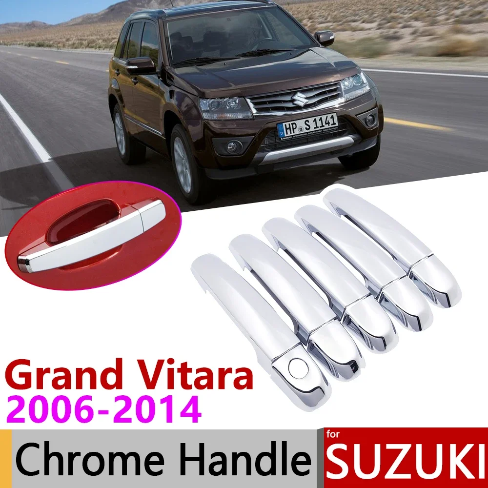 for Suzuki Grand Vitara Grand Nomade Escudo 2006~2014 Car Door Handle Catch Cover Trim Cap Lid Molding Overlay Decoration Chrome