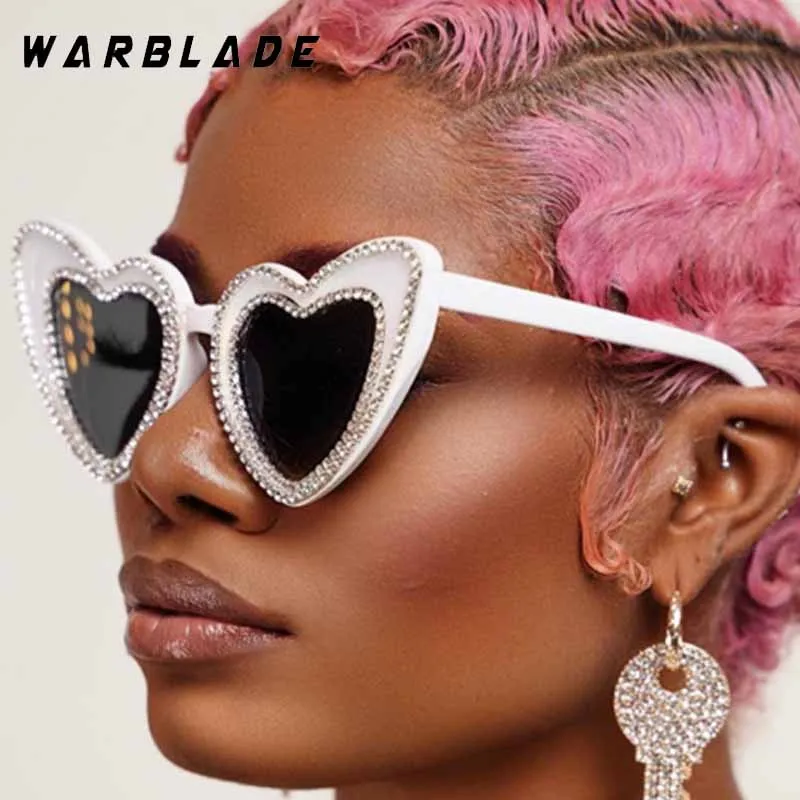 

Luxury Fashion Rhinestone Decorate Heart Shape Women Sunglasses Designer Brand Big Frame Men Sunglass Travel Party Eyewear UV400