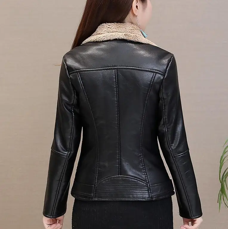 Casaco de pele sintética para mulheres, jaqueta de couro Slim, Moto Biker, jaquetas básicas, casacos casuais, luxuoso, quente, outono, inverno, novo