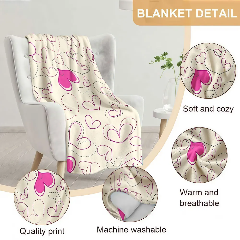 dashed heart doodle pink Soft Warm Flannel Blanket Lightweight Cozy Christmas Halloween Home Decor Room