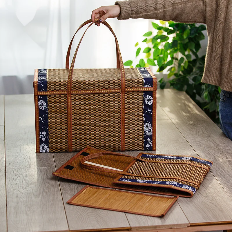 Pastoral Bamboo Woven Bamboo Products Camping Portable Storage Box Hand-Woven Basket Special Outdoor Picnic Basket Woven Basket