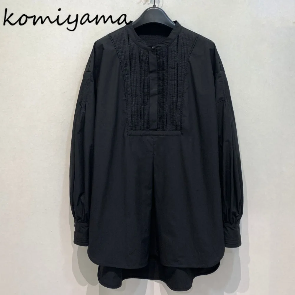

Japanese Loose Pleated Woman 2025 Shirts Blouses Stand Collar Blusas Mujer Long Sleeve Ropa Clothing Fashion Casual Camisas