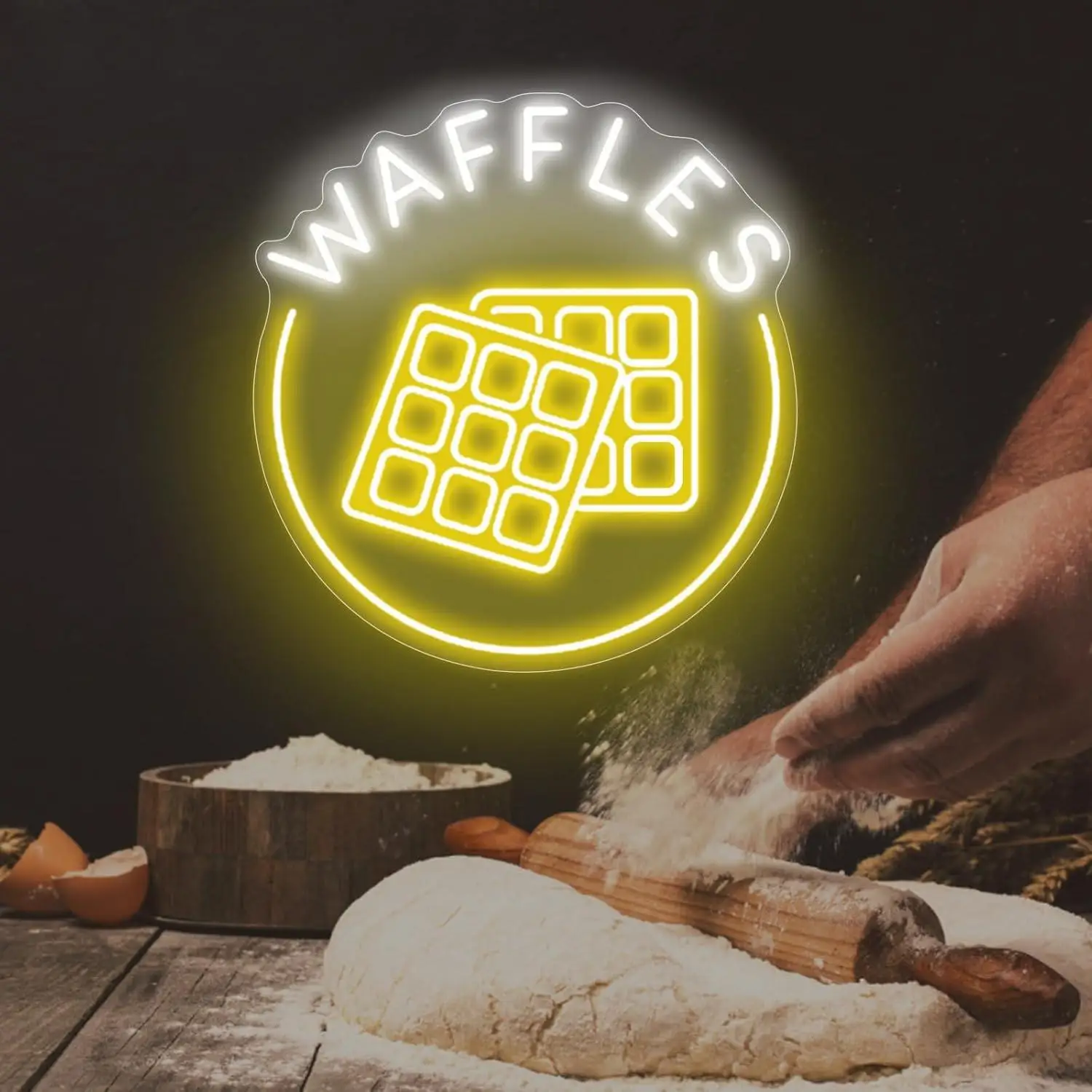 Waffles Neon Sign LED Lights for Bakery Shop Dessert House Coffee Shop Cafe Home Kitchen Wall Art Decoration Personalized Gifts