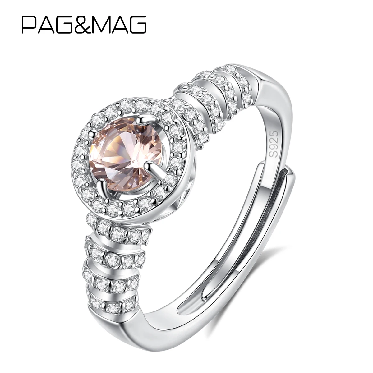 

PAG&MAG S925 Vintage Champagne Color Finger Rings Retro Temperament Adjustable Ring for Women Bridal Party Prom Accessories Gift