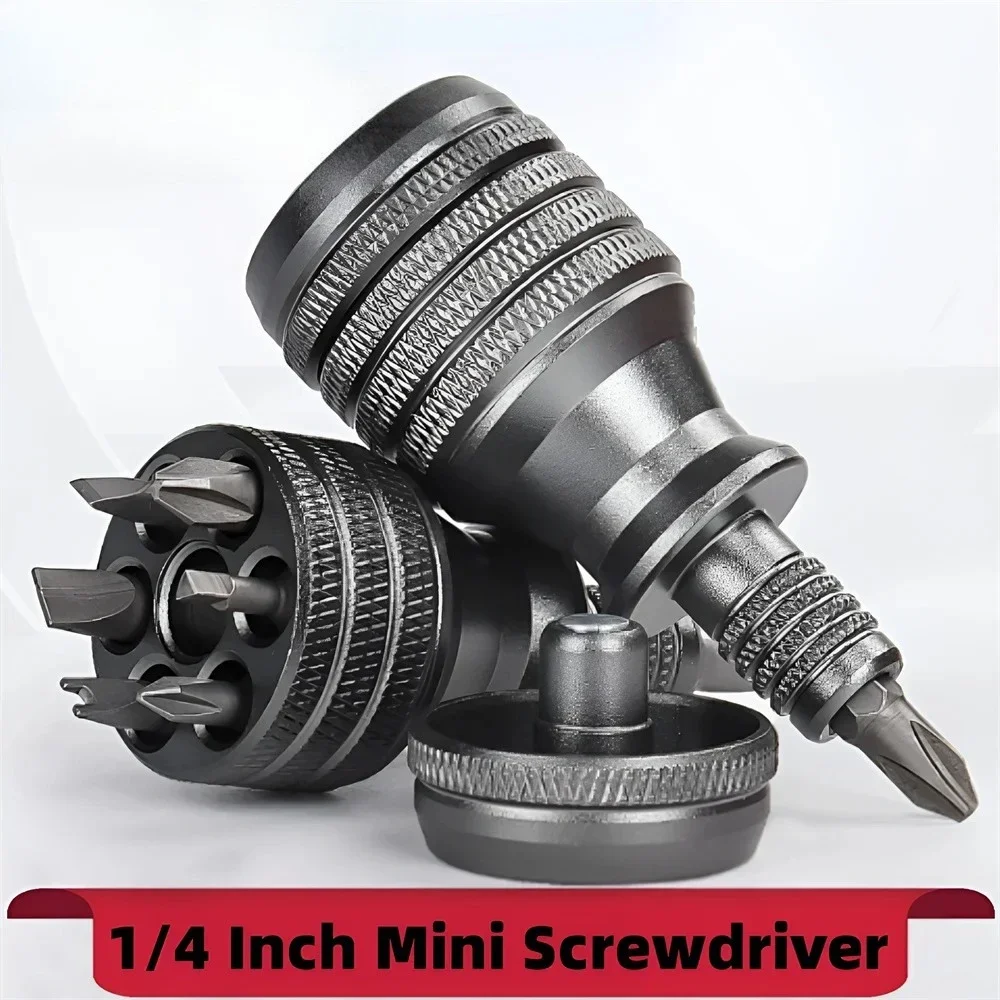 Screwdriver Set Titanium Screwdrivers 1/4 Inch Magnetic Screwdriver 7 in 1 S2 Alloy Steel Drill Bit EDC Repair Hand Tool