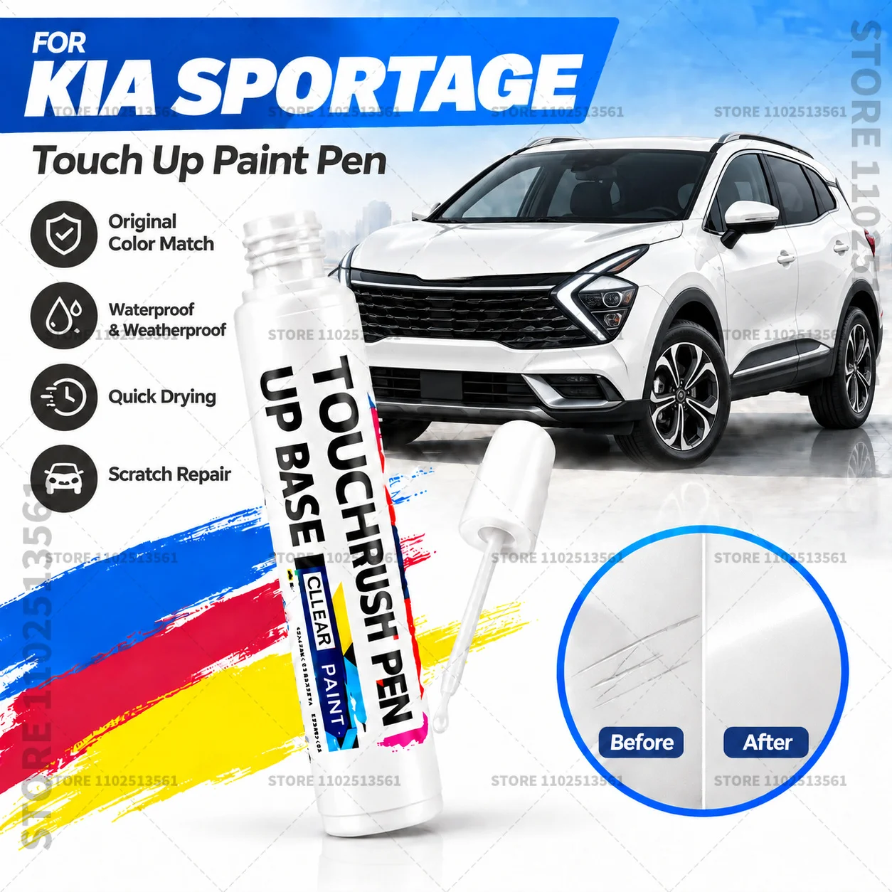 Car Scratch Remover Paint Pen Touch Up Marker for Auto Body Repair Door Bumper Fender Accessories For Kia Sportage Whtie Black