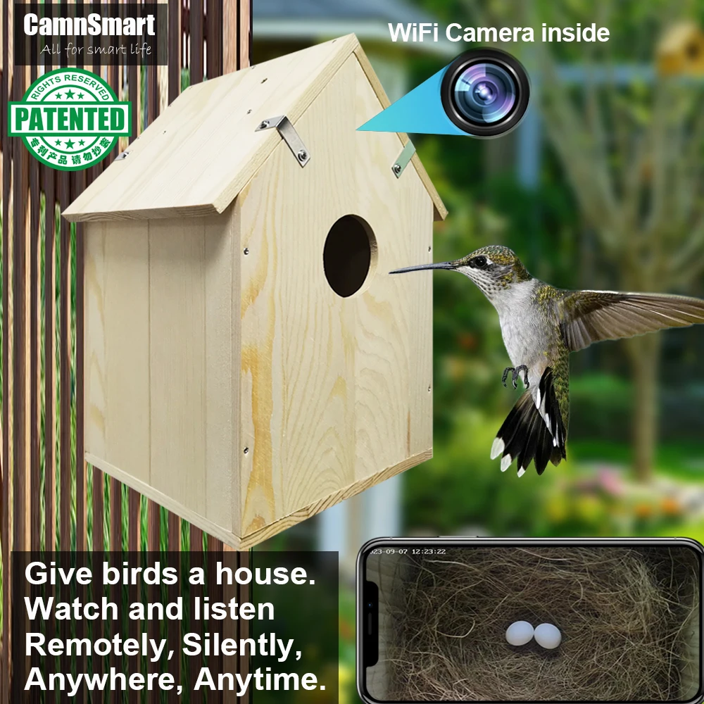 Tuya Smart Bird Watching Camera Wireless Outdoor Wild Indoor Wifi Bird Nest HD 4MP Lens Natural Wooden House for Christmas Gift