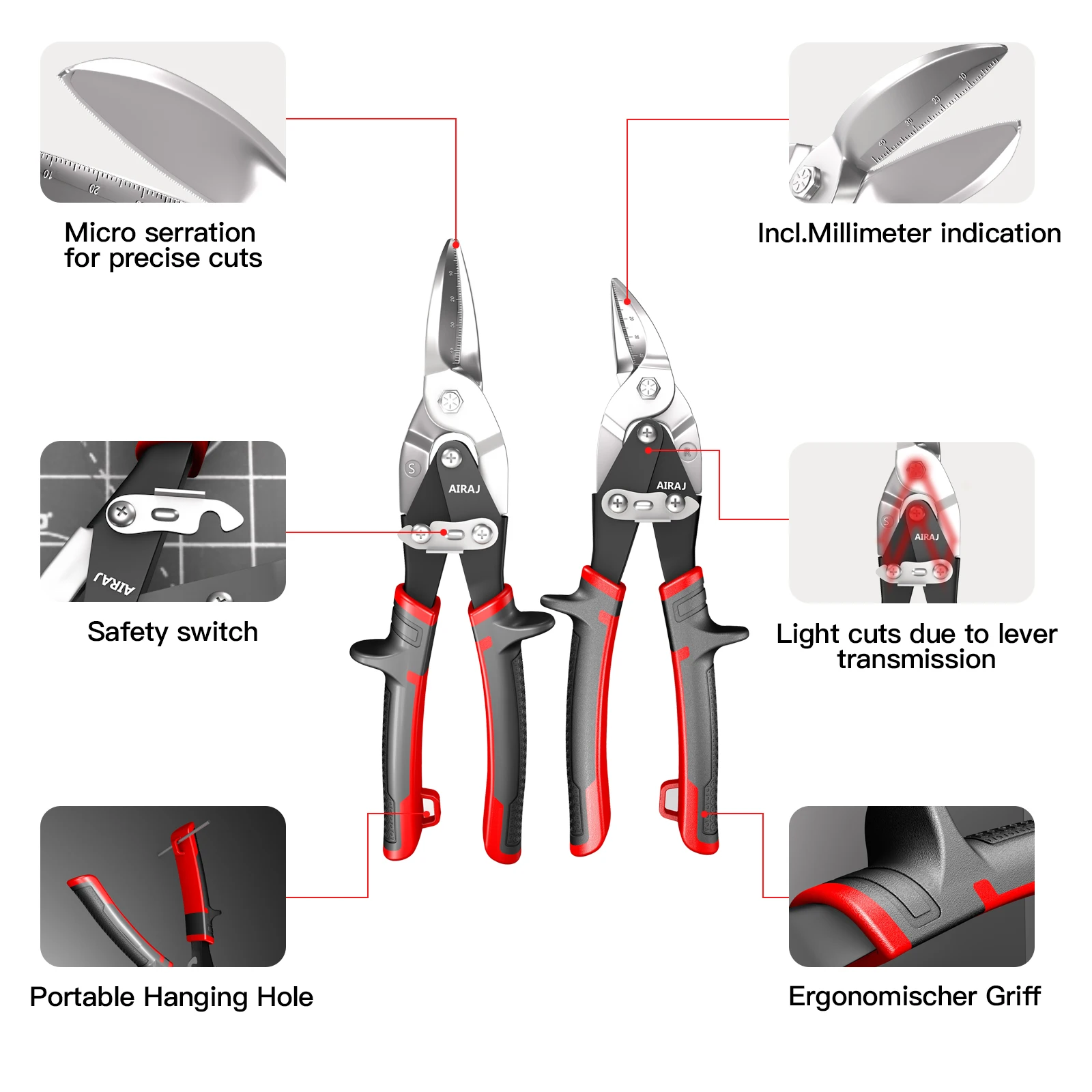 AIRAJ Aviation Scissor Tin Snips Metal Sheet Cutting Snip Cutter Multi-directional Scissors Industrial Professional Hand Tool