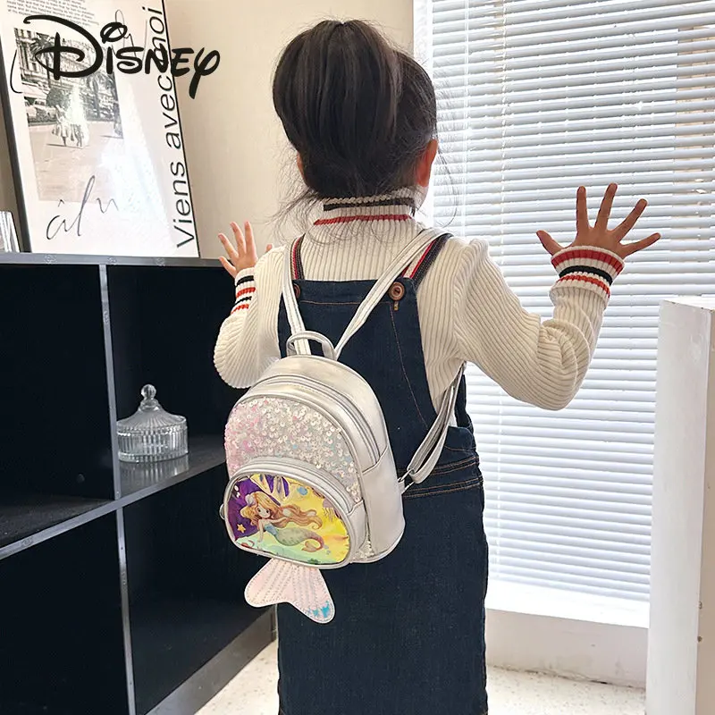 Disney Mermaid Children's Backpack Fashion High Quality Girls' Backpack Cartoon Versatile Multifunctional Student Backpack