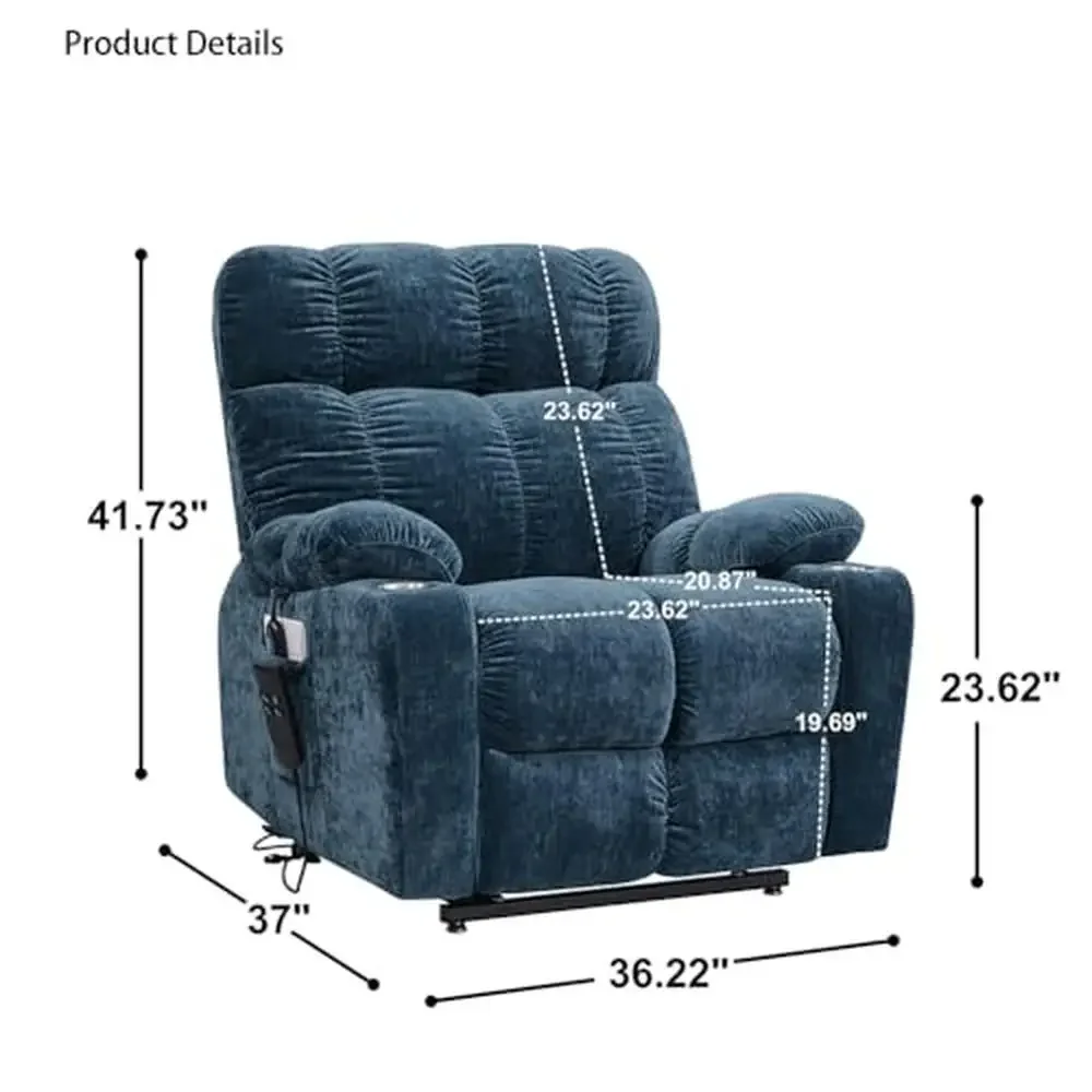 Electric Power Lift Recliner Chair Elderly Dual Motor 180 Deg Lay Flat Sleeper Sofa with Cup Holders and Lumbar Heating Velvet