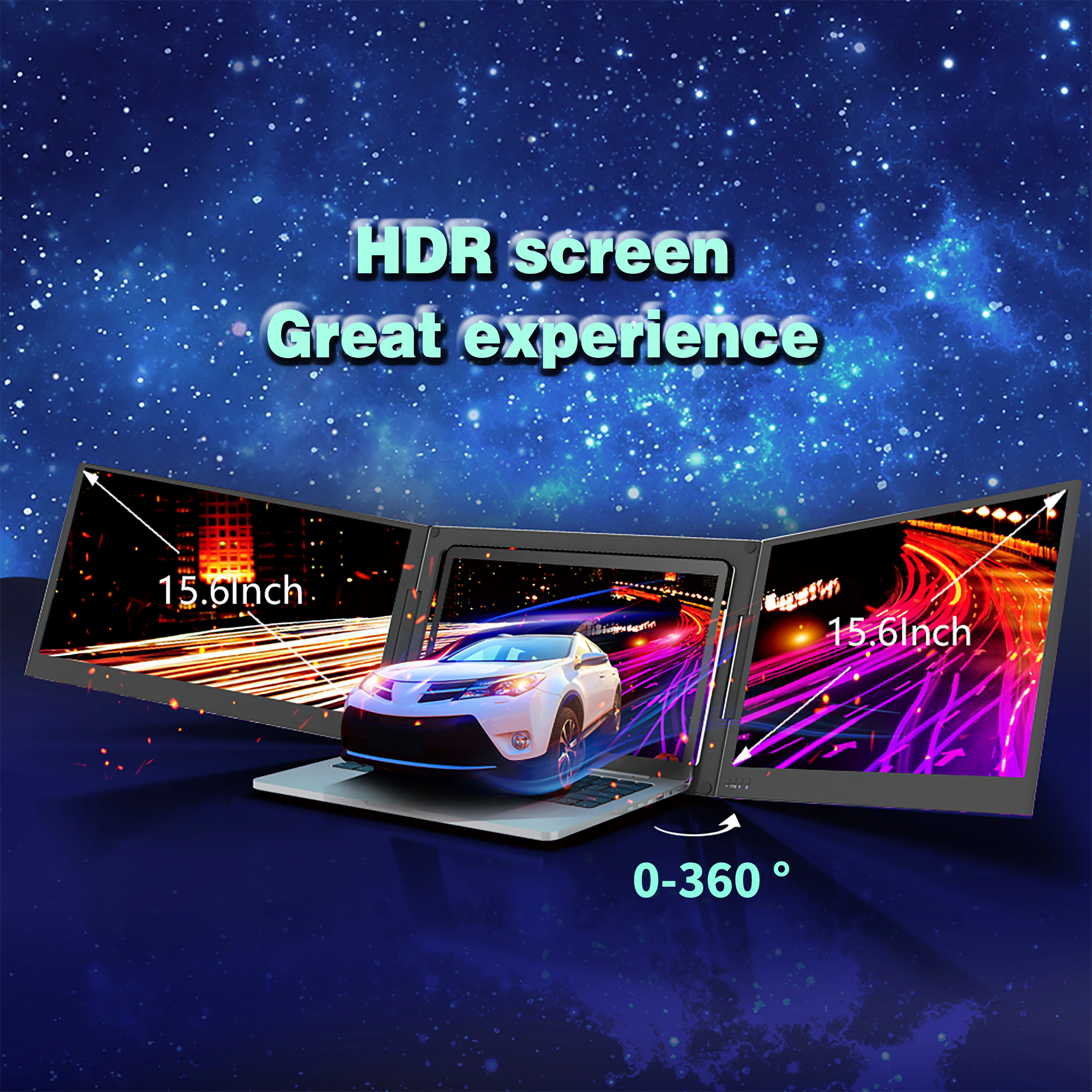 15.6-inch Portable Monitor, Triscreen Split Display, Expandable Screen, Split Display with Type-C Laptop