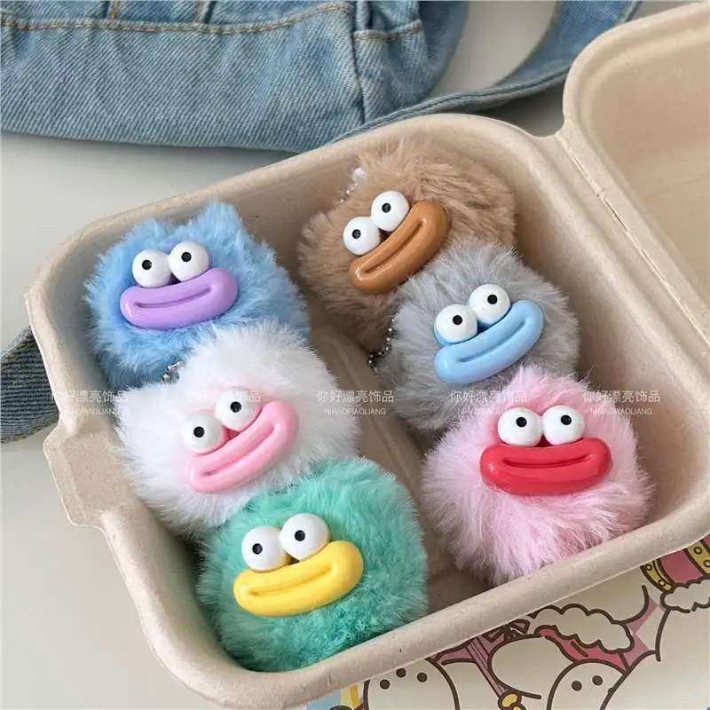 Plushies Funny Clown Keychain Cute Cartoon Mini Sausage Mouth Keyring Dopamine Fluffy Big Mouth Plush Pendant Bag Pendant