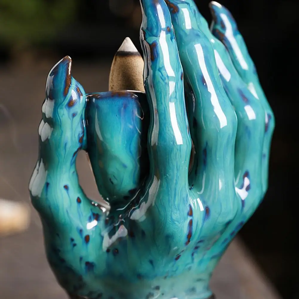 Desktop Incense Burner Air Purifying Incense Burner Spooky Hand Shape Backflow Incense Burner for Halloween Decor Ceramic