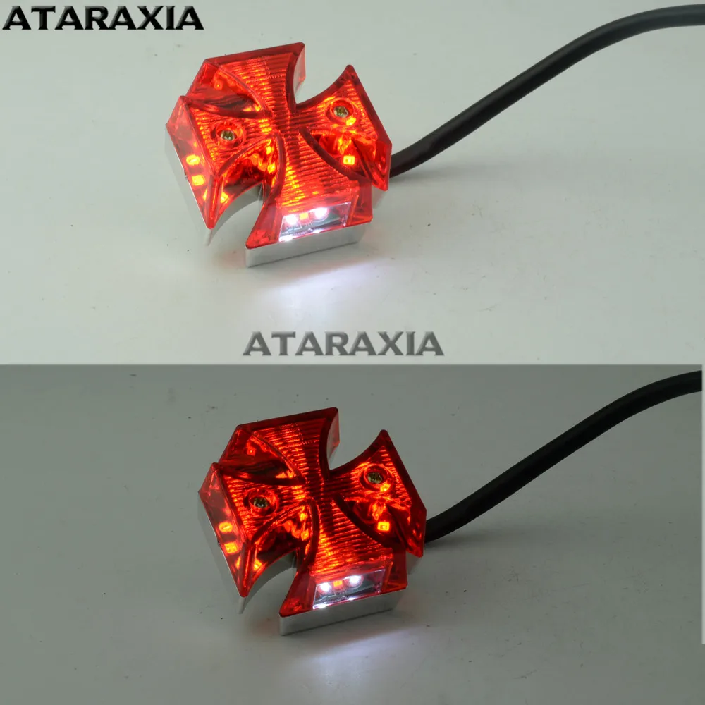 Motorcycle Tail Light Cross LED ABS Surround With Red Lens Rear License Plate Tail Light Motorcycle Choppers Dirt Bike