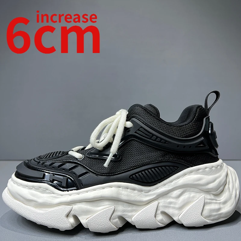 Europe/America From Original Design Men Shoes Wavy Thick Sole 6cm Increase Ins Trendy Mecha Style Dad's Shoes Men Elevator Shoes