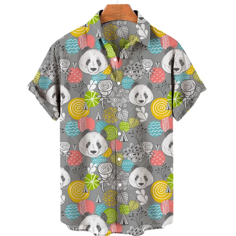 

3d Print Cute Panda Graphic Hawaiian Shirts For Men Women Summer Short Sleeve Beach Shirt Men's Vocation Lapel Shirts Tops