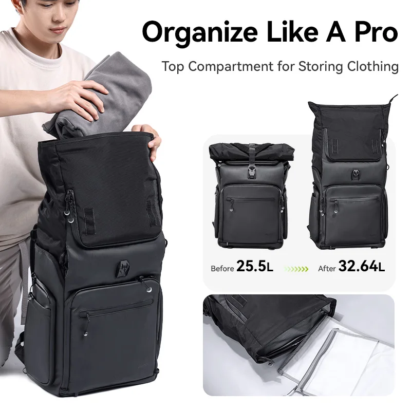 Ulanzi BT01 Business Travel Backpack Dry/Wet Seperation Max 32.64L Travel Bag for DSLR Camera Tripod