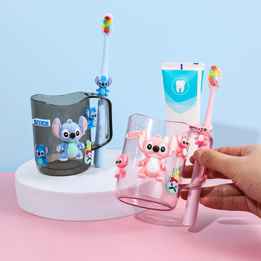 Disney conjunto de copo de escovação de dentes para crianças, ponto de plantio de cabelo, escova de dentes de desenho animado, engrossado, copo de enxaguatório bucal doméstico, presentes