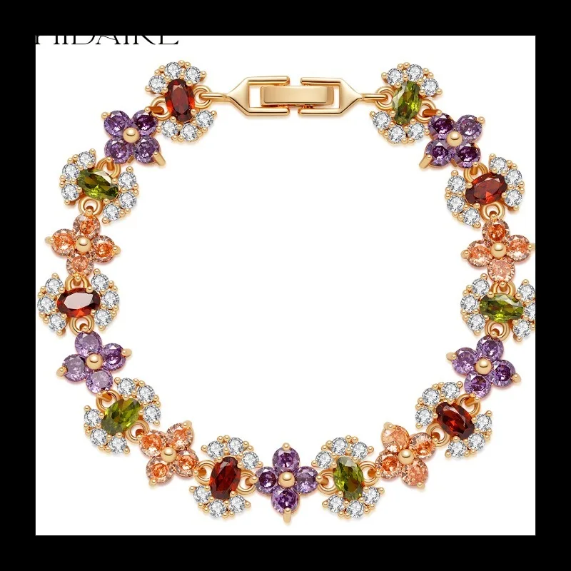 

Великолепные ювелирные изделия для ужина, браслет с цветочной инкрустацией цирконом, атмосферный браслет, модный и высококачественный.