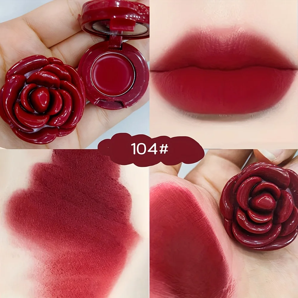 Lápiz labial mate creativo en forma de rosa, arcilla labial de mousse de terciopelo, efecto de maquillaje mate ligero de larga duración para todo tipo de piel