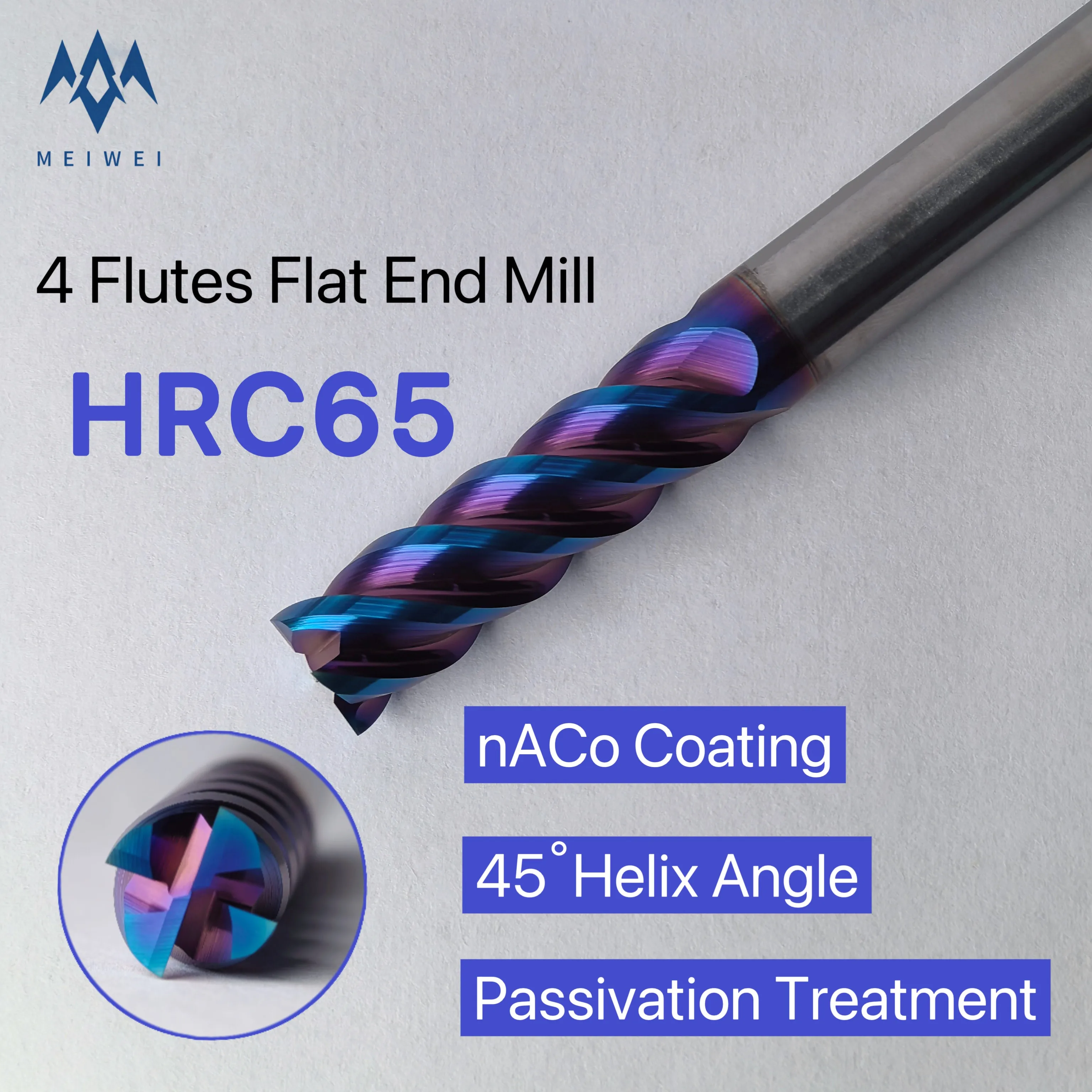 Endmills 4 Flutes HRC 65 Solid Carbide Flat/Square End Mill Tungsten Steel Milling Cutter CNC Machining Tools Metal Router Bit