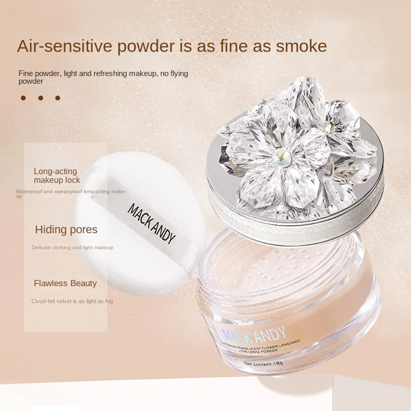 Crystal Flower Glittering Translucent Lanhuage Oil Control Waterproof Matte Finish Loose Face Foundation Powder Make Up