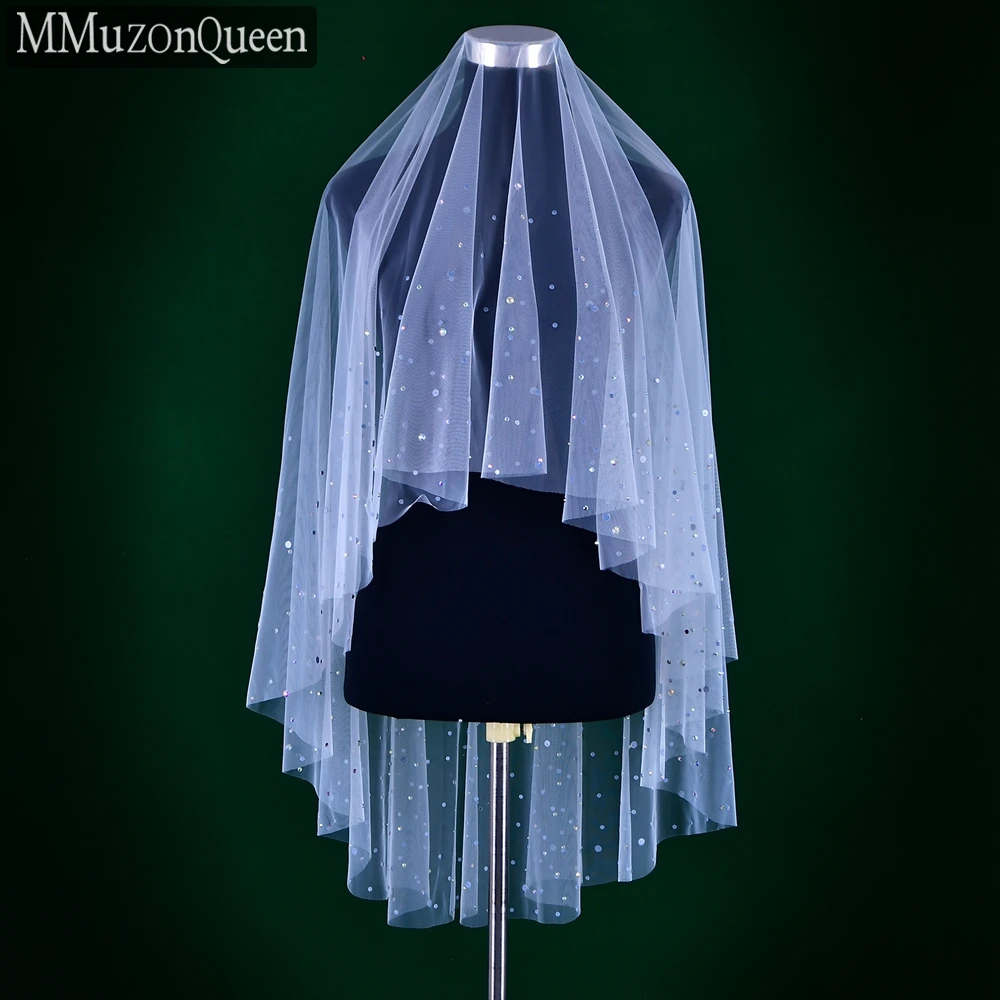 MMQ Bridal Veil With Sparkling Colored Diamond Edges Refers To Long White Soft Tulle Worn By Women At Outdoor Parties M59A