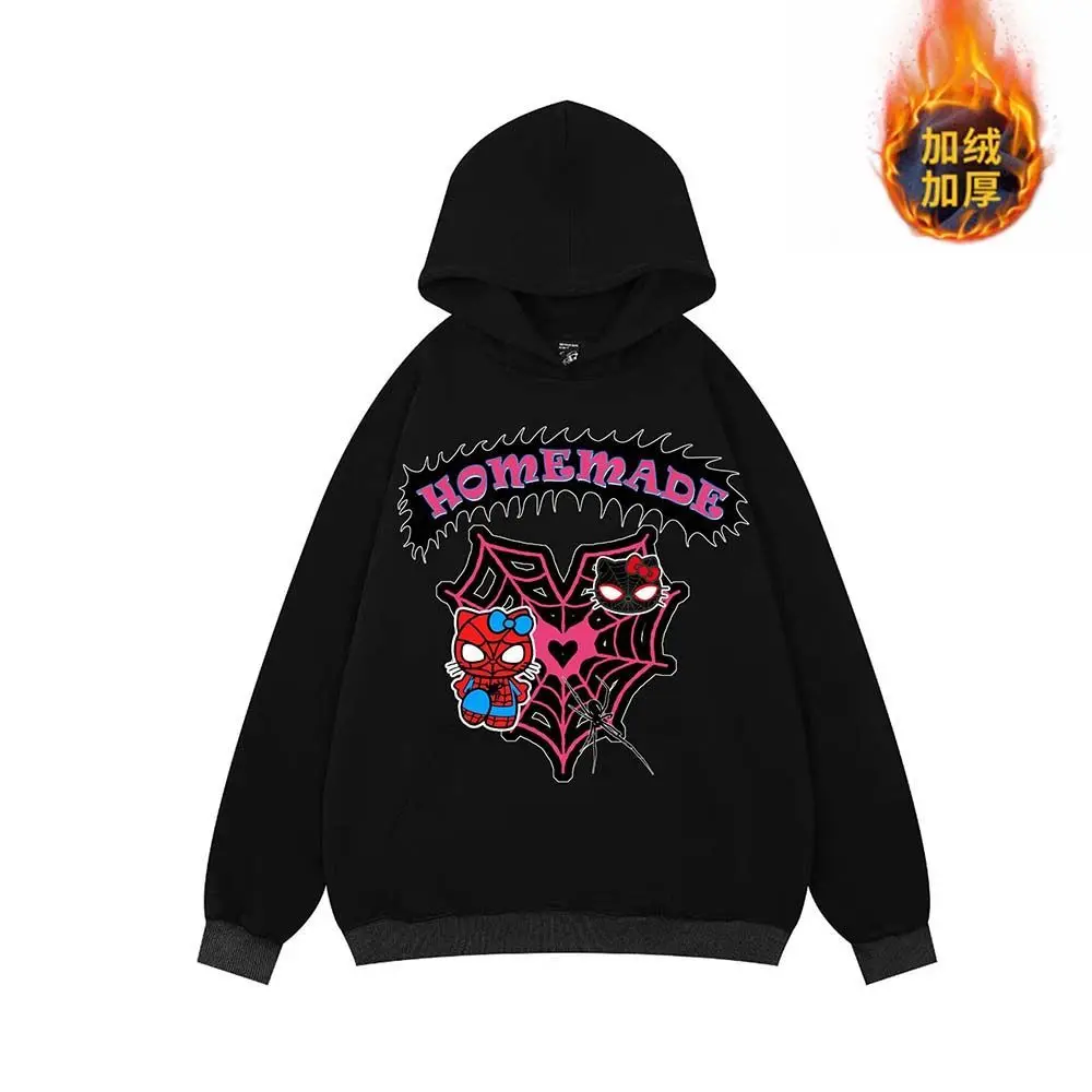 Plus Size 5XL Sanrio Hello Kitty Hoodies Woman Men Spiderman Kitty Anime Printed Pullovers Loose Y2k Harajuku Hooded Sweatshirts