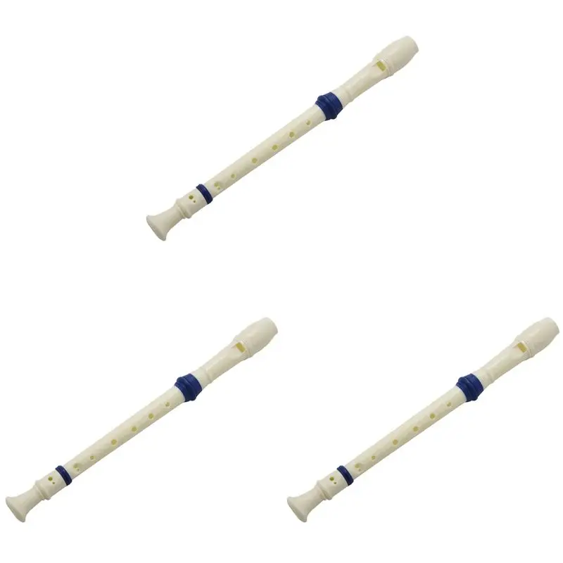 A89E-3X Students Plastic 8 Holes Soprano Recorder Flute Beige Blue W Cleaning Stick