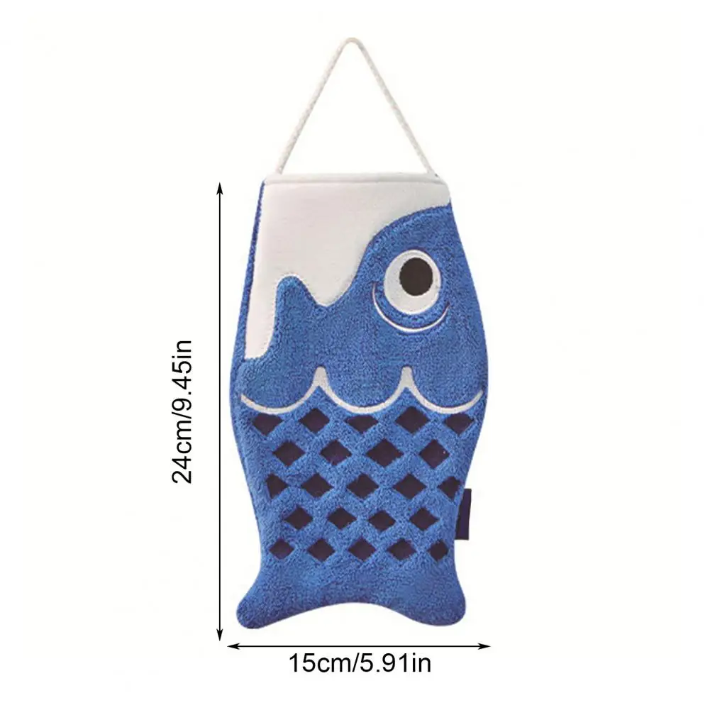 Hand Towel with Lanyard Microfiber Cartoon Fish Shape Quick Dry Absorbent Reduce Water Stains Reusable Hanging Towel
