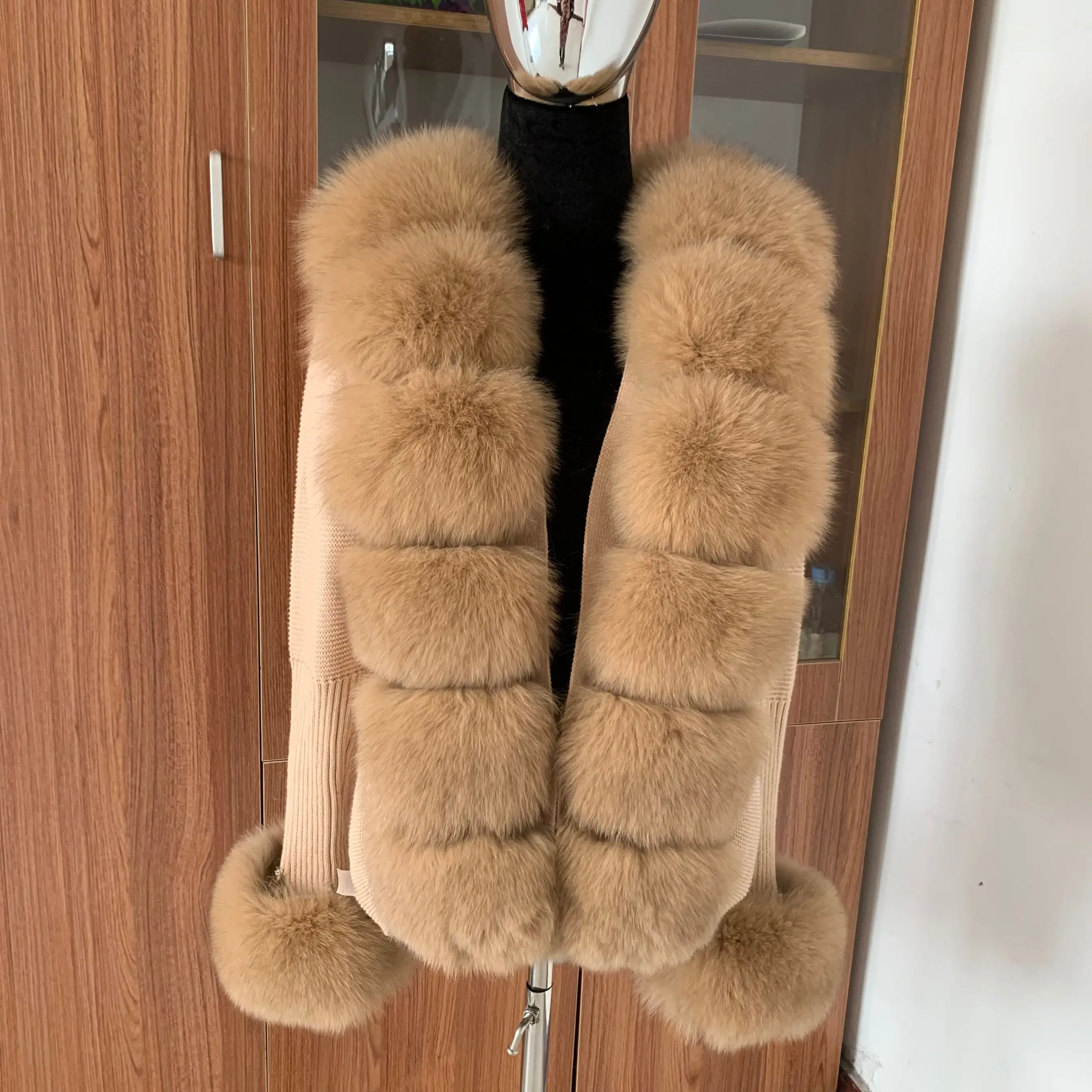 Women's Fashion Real Fox Fur Knitted Cardigan Fur Coat Natural Raccoon Fur Plus Knitted Sweater Cardigan Spring and Autumn Jacke