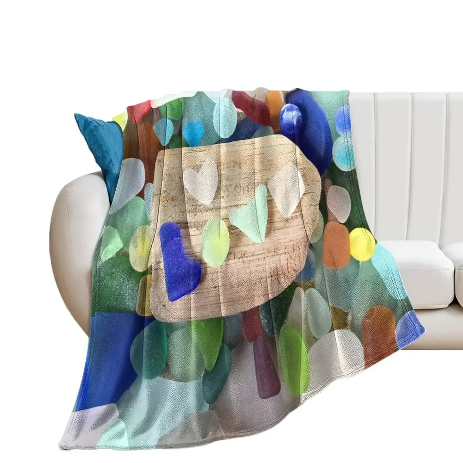 Colorful Seaglass Love with Driftwood Throw Blanket Bed covers Hair bed plaid Blankets