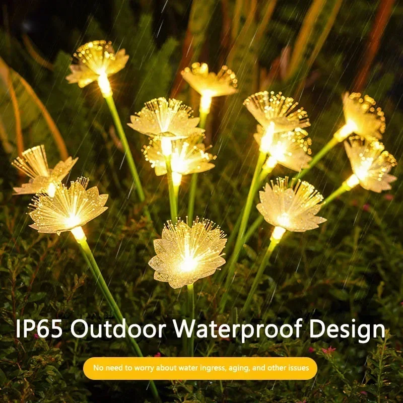 

Solar Fiber Optic Flower Lights - 6/8/10 Head LED Garden Decor for Yard Lawn, Night Landscape Christmas Simulation Lamp