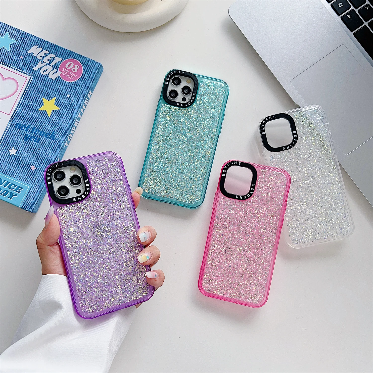 SHSCASE Flash Drilling Glitter Case for iPhone 15 Pro Max 11 12 13 14 Pro Shockproof Heavy Duty Defender Rugged Phone Cover