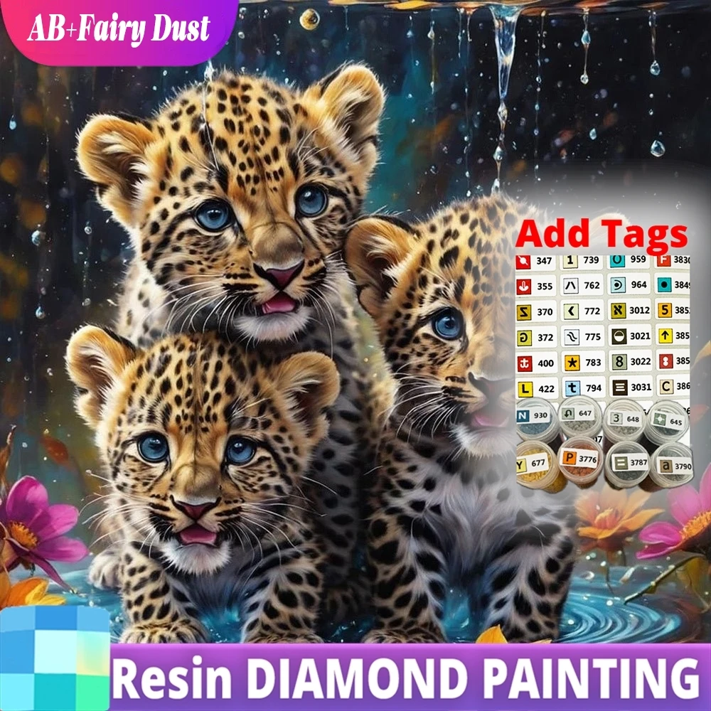 

Resin AB Fairy Dust Diamond Embroidery Leopard DIY Painting Animal Full Square Round Mosaic Needlework Wall Decor