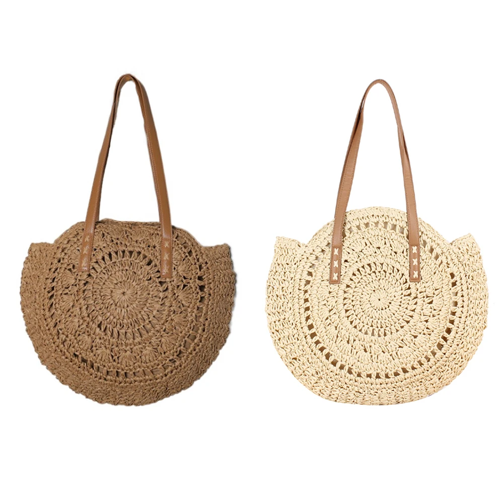 Summer Top-handle Bag Handmade Hollow Weaving Underarm Bag Fashion Casual Simple Portable Large Capacity for Seaside Holiday