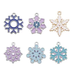 Julie Wang 6PCS Enamel Snowflake Charms Mixed Styles Alloy Christmas Pendant Bracelet Earrings Jewelry Making Accessory