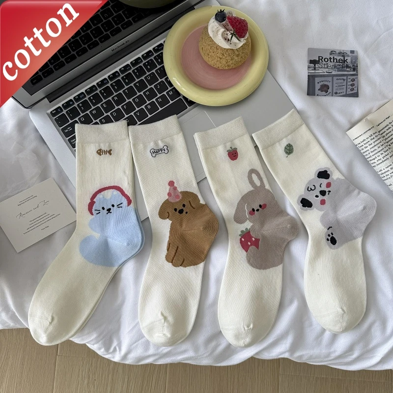 الجوارب النسائية الكورية Kawaii الكرتون لطيف مضحك العصرية تنوعا منتصف جوارب أنبوبية مريحة عالية الجودة جوارب قطنية لفتاة #1