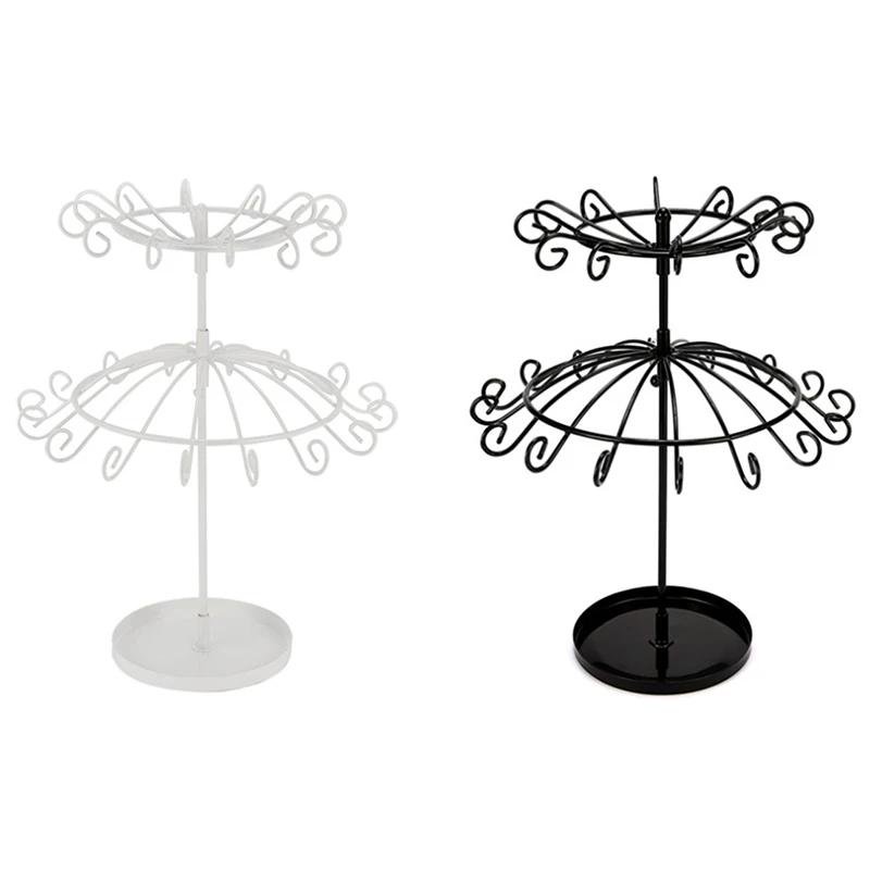 Fashion 2 Tiers Metal Round Rotating Spin Display Stand Earring Holder Jewelry Stand Display Rack Tower