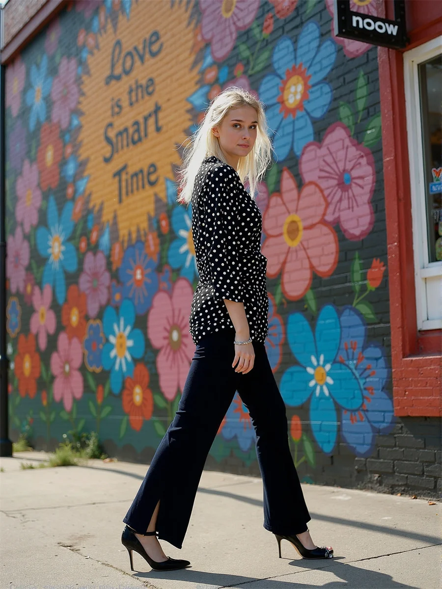 フレアヘムスリットスキニージーンズ レディース ワイドレッグ クラシックプリーツ 刺繍入り ストレッチ ハイウエスト パッチワーク ブラック ポケット付き トレンド