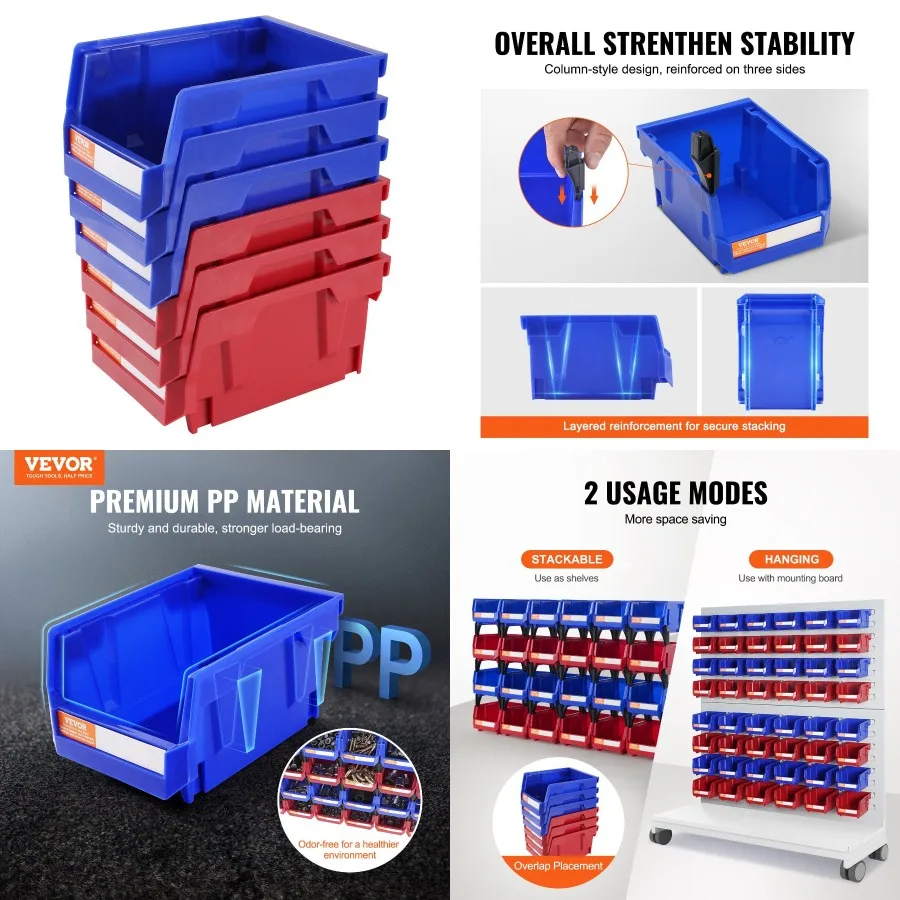 

VEVOR Plastic Storage Bin 5Inch x 4Inch x 3Inch Hanging Stackable Storage Organizer Bin Blue Red 24Pack Heavy Duty Stacking Con
