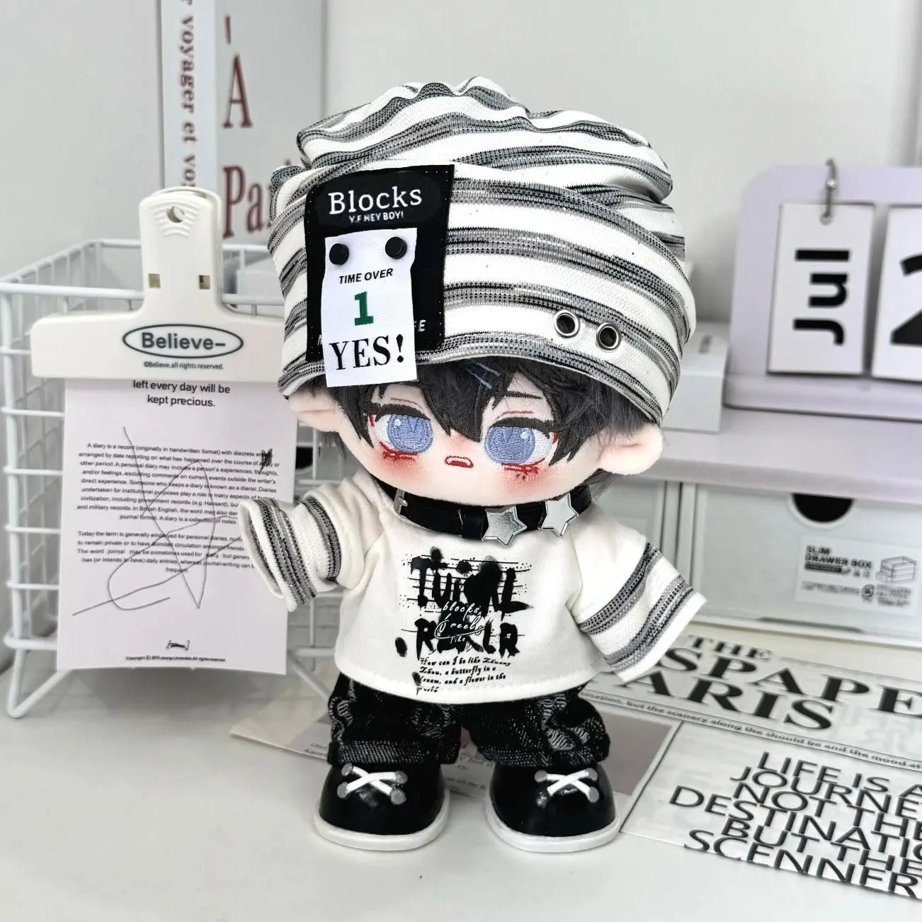 10cm 20cm Doll Clothes Black And White Pixel Punk Fashion  Cool Guy Suit Stuffed Plushies Plush Doll Accessories Anime Toy For K