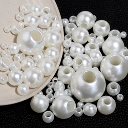 5-300pcs/lot ABS Imitation Pearl Beads Off-white Large Hole Loose Round Beads Acrylic Spacer Bead for DIY Jewelry Making Finding